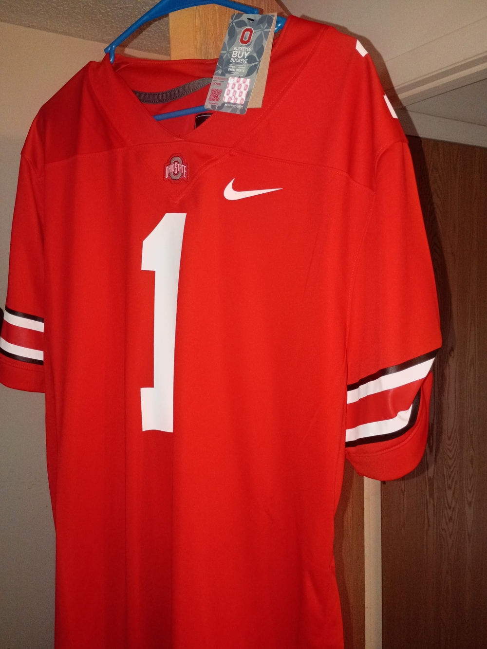 Nike Men’s Red Football Jersey with White #1 and Team Logo